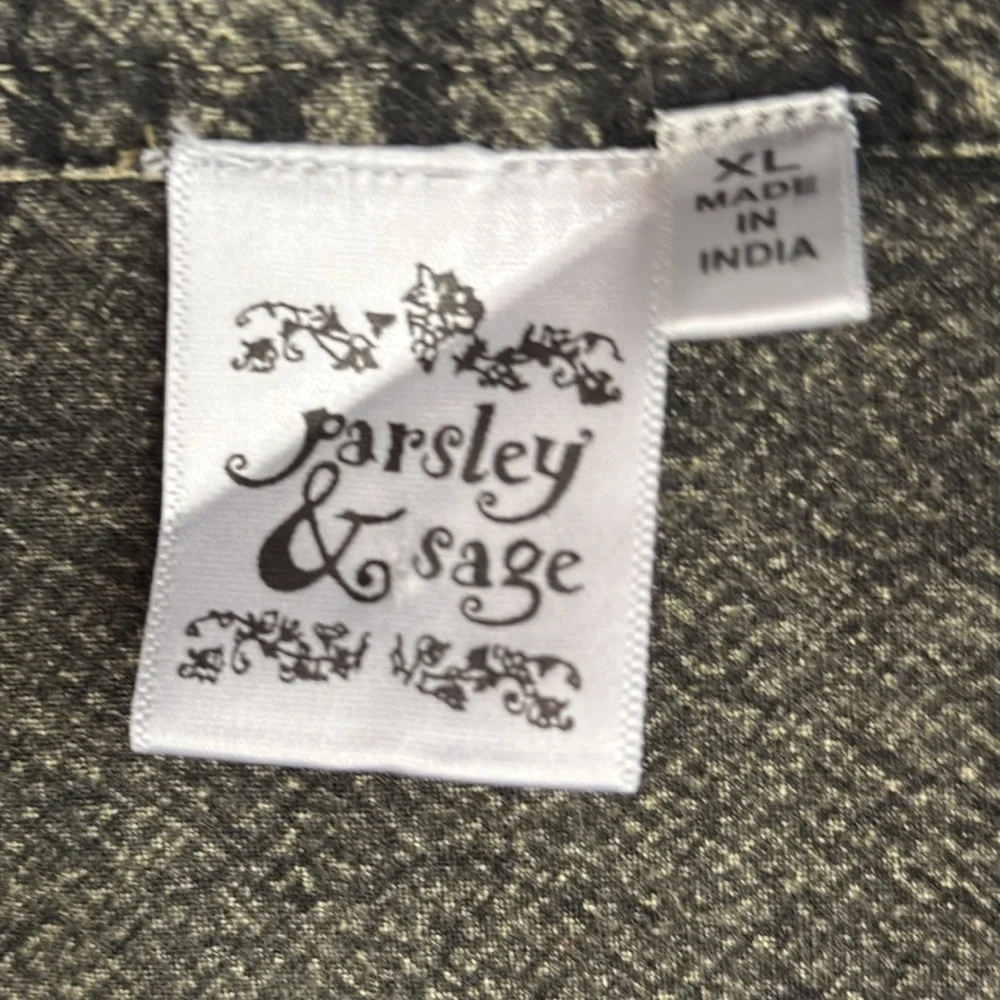 Parsley & Sage M Green Embroidered Denim Look Button Front Shirt Top . Size XL - Picture 3 of 7